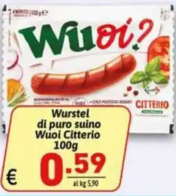 Ipercarni Wurstel di puro suino Wuoi Citterio offerta