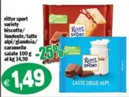 Il Castoro Supermercati Ritter Sport variety biscotto/fondente/latte alpi/gianduia/caramello offerta