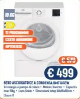 Vantaggi Sottocasa Beko asciugatrice a condensa BMT10SEW offerta