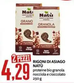PRO7 Supermercati Rigoni di Asiago Natù proteine bio granola nocciole e cioccolato offerta