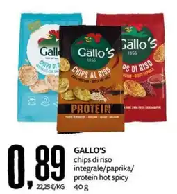 PRO7 Supermercati Gallo's chips di riso integrale/paprika/protein hot spicy offerta