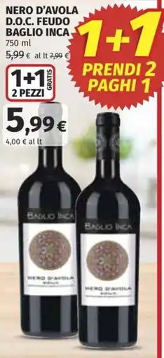 Coop Superstore Nero d'Avola Feudo Baglio Inca offerta