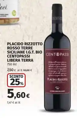 Coop Superstore Placido Rizzotto rosso terre siciliane I.G.T. bio centopassi libera terra offerta