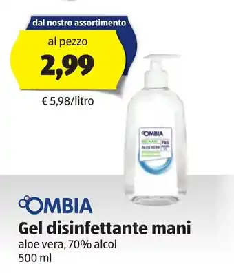ALDI Ombia Gel disinfettante mani 500ml offerta