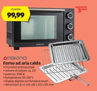 ALDI Ambiano Forno ad aria calda 410x375x375 mm offerta