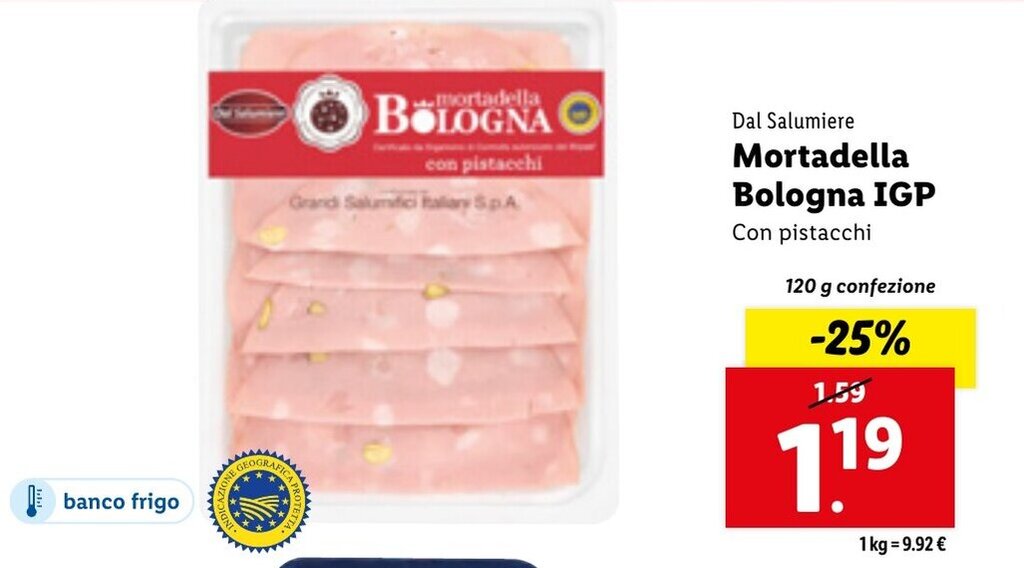 Dal Salumiere Mortadella Bologna IGP 120g offerta di Lidl