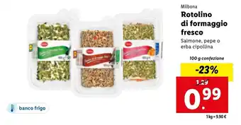 Lidl Milbona Rotolino di formaggio fresco 100g offerta