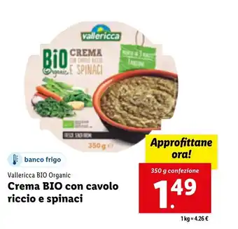 Lidl Vallericca BIO Organic Crema BIO con cavolo riccio e spinaci 350g offerta