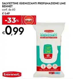 Bennet Salviettine igienizzanti profumazione lime Bennet offerta