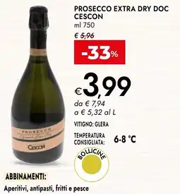 Bennet Prosecco extra dry doc Cescon offerta