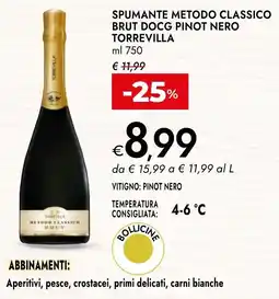 Bennet Spumante metodo classico brut docg pinot nero torrevilla offerta