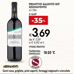 Bennet Primitivo Salento IGP Segnavento offerta