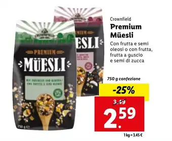 Lidl Crownfield Premium Müesli 750g offerta