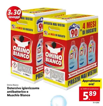Lidl Omino Bianco Detersivo igienizzante antibatterico o Muschio Bianco 3x1500ml offerta