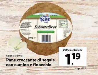 Lidl Alpenfest Style Pane croccante di segale con cumino e finocchio 200g offerta
