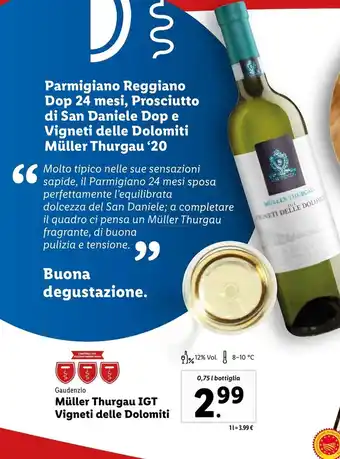 Lidl Gaudenzio Müller Thurgau IGT Vigneti dell Dolomiti 0,75l offerta