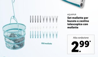 Lidl Aquapur Set mollette per bucato o cestino telescopico con mollette offerta