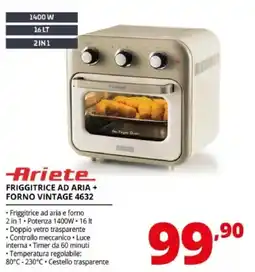 Comet Ariete friggitrice ad aria + forno vintage 4632 offerta
