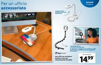 Lidl digipower Luce LED con caricatore wireless o luce per videochiamata flessible offerta
