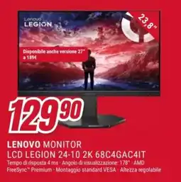 Trony Lenovo Monitor LCD Legion 24-10 2K 68C4GAC4IT offerta