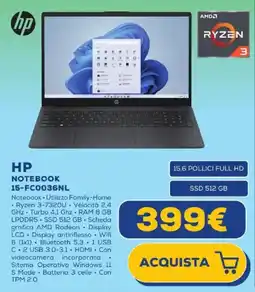Euronics HP Notebook 15-FC0036NL offerta