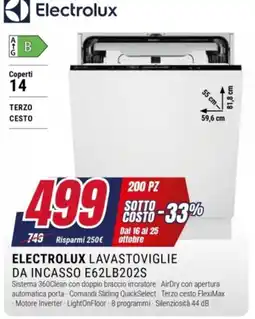 Trony Electrolux lavastoviglie da incasso E62LB202S offerta