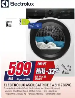 Trony Electrolux asciugatrice ew6h1zbg9c offerta