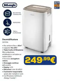 Euronics DeLonghi Deumidificatore DEP214 offerta