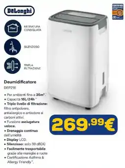 Euronics DeLonghi Deumidificatore DEP216 offerta