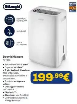 Euronics DeLonghi Deumidificatore DEP210 offerta