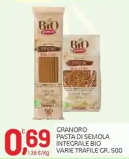 Carni e Affini Supermercati Granoro pasta di semola integrale bio offerta