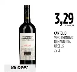 Carico Cash & Carry Cantolio Vino Primitivo di Manduria Urceus offerta