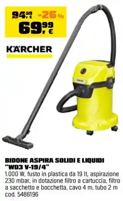 OBI Bidone aspira solidi e liquidi WD3 V-19/4 Kärcher offerta