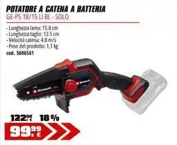 OBI Potatore a catena a batteria GE-PS 18/15 LI BL - Solo offerta