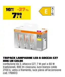 OBI Tripack lampadine led a goccia e27 806 lm calde offerta