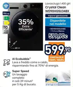 Unieuro Samsung Lavasciuga Crystal Clean offerta