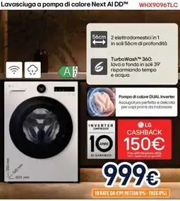 Unieuro Lavasciuga a pompa di calore Next AI DD™ LG offerta