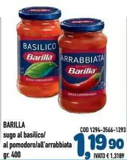 Del Prete Distribuzioni Barilla sugo al basilico/al pomodoro/all'arrabbiata offerta