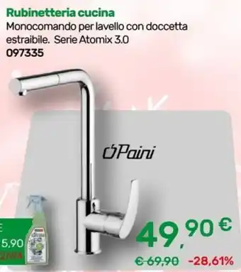 Rubinetteria cucina Monocomando per lavello con doccetta estraibile. Serie Atomix 3.0 OPaini