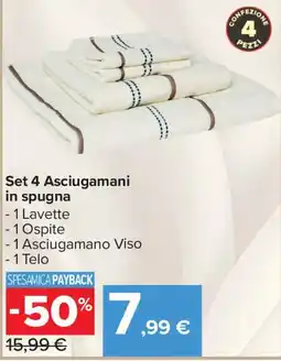 Carrefour Market Set 4 Asciugamani in spugna offerta