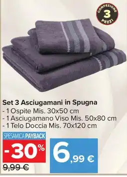 Carrefour Market Set 3 Asciugamani in Spugna offerta