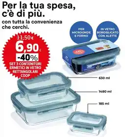 Coop Master Alleanza 3.0 Set 3 contenitori ermetici in vetro rettangolari Coop offerta