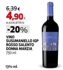 Coop Master Alleanza 3.0 Vino Susumaniello IGP Rosso Salento Donna Marzia offerta