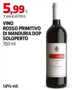 Coop Master Alleanza 3.0 Vino rosso primitivo di Manduria Dop Soloperto offerta