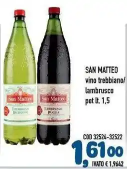 Del Prete Distribuzioni San Matteo vino trebbiano/ lambrusco offerta