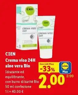 Lidl CIEN Crema viso 24H aloe vera Bio offerta
