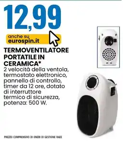 Eurospin Termoventilatore portatile in ceramica offerta