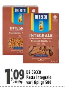 Rossotono Carrefour De Cecco Pasta integrale offerta