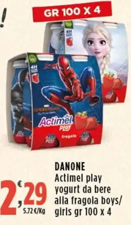 Rossotono Carrefour Danone Actimel play yogurt da bere alla fragola boys/girls offerta