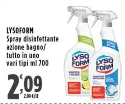 Rossotono Carrefour Lysoform spray disinfettante azione bagno/tutto in uno offerta